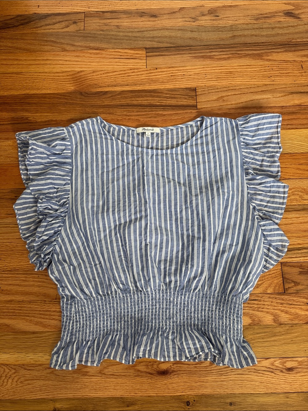 ✨Host Pick✨ Madewell Flutter Sleeve Smocked Peplum Top Blue/White Striped Small